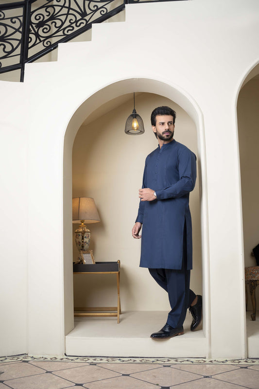 Dark Blue Cotton Kurta Shalwa