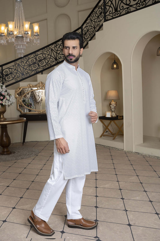White Soft Cotton Chikankari Kurta Trousers