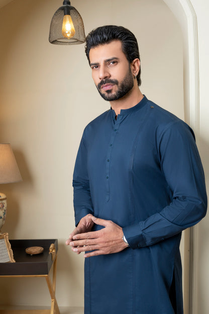 Dark Blue Cotton Kurta Shalwa